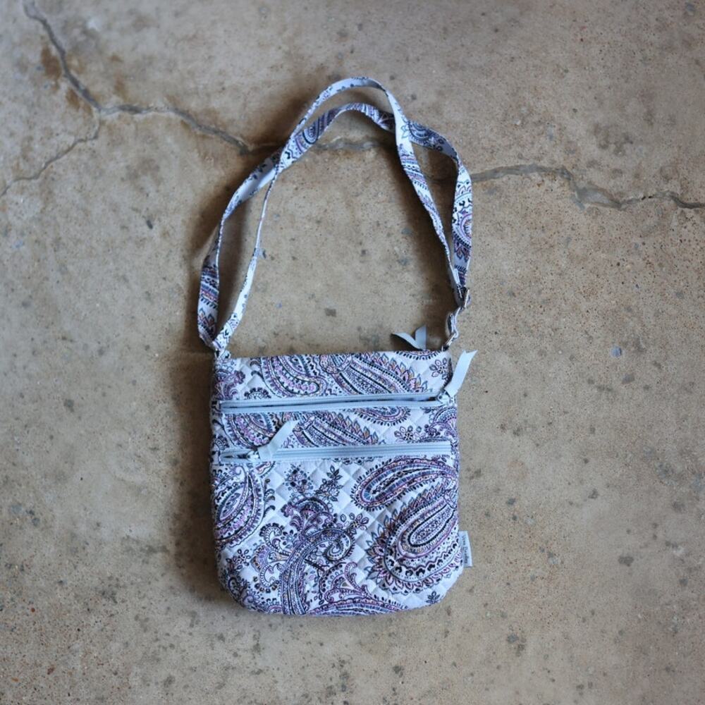 Vera Bradley Soft Sky Paisley Triple Zip Hipster Crossbody Bag Purse